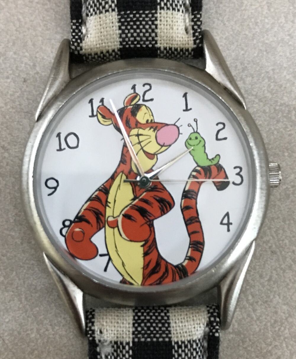 Vintage 90s 2000s Timex Winnie The Pooh Tigger Checkered Leather Wristwatch